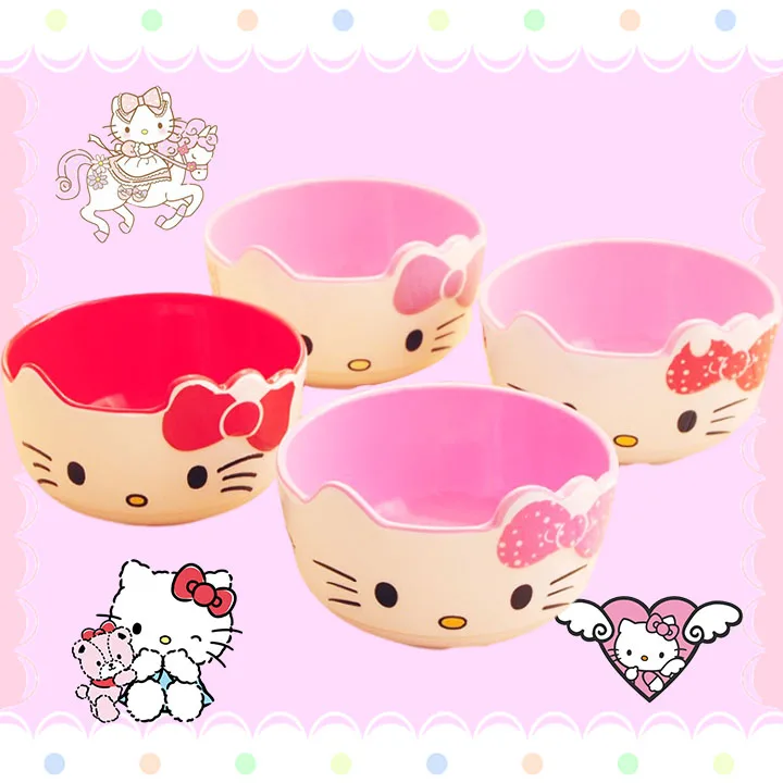 Hello Kitty Bowl Kawaii Tableware Anti Shattering Solid Cartoon Home Decoration - £8.93 GBP