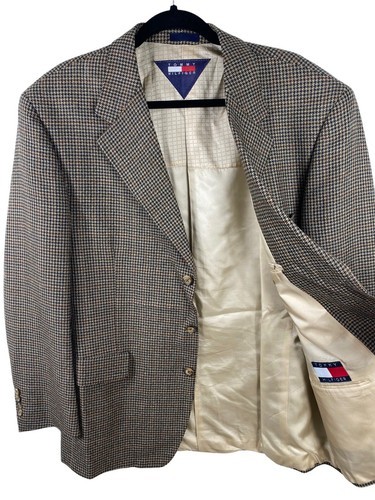 Tommy Hilfiger Blazer 44 Tweed Houndstooth Wool Mens Quiet Luxury Old Mo... - $69.59