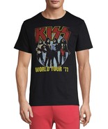 Kiss World Tour 77 Mens Black Short Sleeve Rock Concert Graphic Tee NEW ... - $28.92