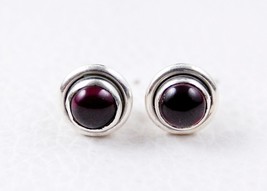 925 Sterling Silver Earrings Natural Amethyst Round Shape Handcrafted Jewelry - £20.81 GBP