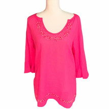 Rafaella Tunic Top Women&#39;s Size M Embroidered Floral Pink Boho Peasant Blouse - £12.45 GBP