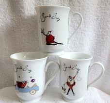 Pottery Barn Coffee Cups Mugs Santa Baby Porcelain Set Of Three - £24.04 GBP