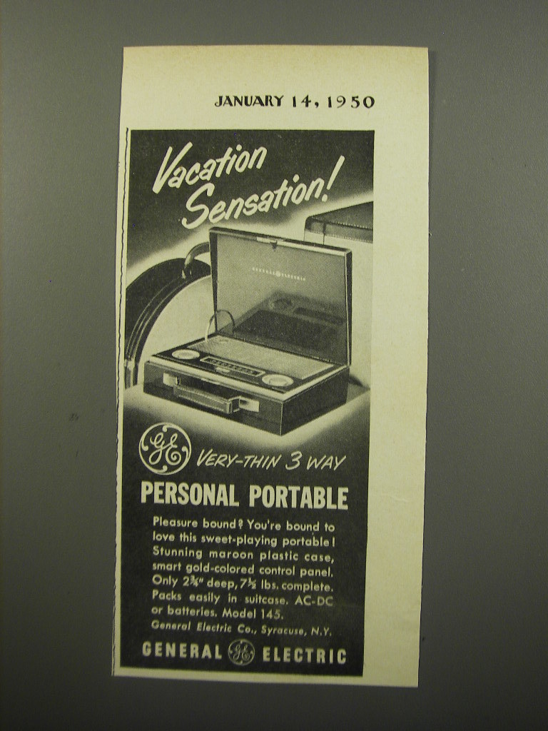 1950 General Electric Model 145 Portable Radio Ad - Vacation Sensation - $18.49