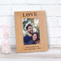 Personalised Photo Frame, Love &amp; Message, Wooden, Valentine&#39;s Day Gift, ... - £10.19 GBP