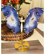 Blue Flower Agate Butterfly on a Custom Gold Stand, Natural Minerals, Ho... - $132.00