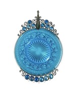 Vtg Handmade Suncatcher Stained Art Glass Blue Plate Upcycled Folk Art 1... - $64.96 CAD