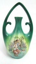 Victorian Style Porcelain Vase Green With Picture Lady and Child Austria... - $24.75