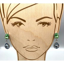 Vintage Faceted Crystals Dangle Earrings, Oval Green Drops to Pale Blue Teardrop - £22.01 GBP