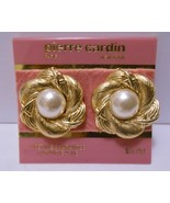 PIERRE CARDIN Vintage Pierced STATEMENT EARRINGS Gold Tone White Faux Pearl - £42.98 GBP