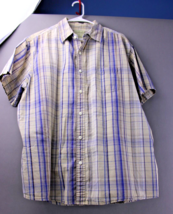 Sonoma Shirt Mens XL Beige and Blue Stripe Short Sleeve Button Down - £5.98 GBP