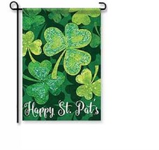 Falling Shamrocks St. Patrick&#39;s Day Garden Flags -2 Sided Message,13&quot; x 18&quot; - £15.79 GBP