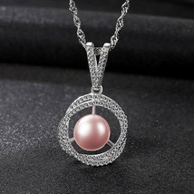 14K White Gold Twisted Diamond Circle Natural Pearl Pendant Necklace Women Gift - £91.88 GBP