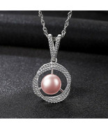 14K White Gold Twisted Diamond Circle Natural Pearl Pendant Necklace Wom... - £89.87 GBP