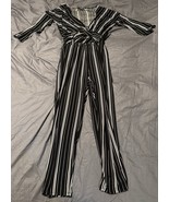 Express Black White Vertical Stripe Knot Front Wide Leg Jumpsuit Women’s M - €16,00 EUR