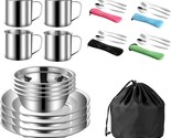 29 Pc\. Outdoor Camping Mess Kit With Stainless Steel Tableware, Plate, ... - $43.96