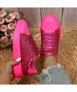 Glitter Sequin Design Flats Shoes Women Trendy Casual Thick-soled Lace-u... - $66.12 CAD