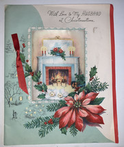 VINTAGE 1950’s Wishing Well Satin Embossed Oversized Husband Christmas Card - £4.64 GBP