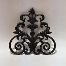 VTG Ornate Rustic Leaves Swirls Cast Iron Panel Wall Decor Brown Floral ... - $12.86