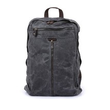 Vintage Laptop Backpack Men Waterproof Oil Canvas&amp;Crazy Horse Leather Shoulder  - £70.29 GBP
