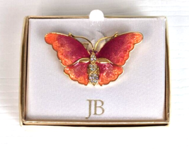 orange and gold tone butterfly brooch w/rhinestone body Jenny Buchanan - £15.81 GBP