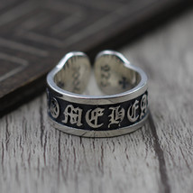 Sanskrit Old English Ring Open One Size Adjustable CH Hearts 925 Sterling Silver - £17.30 GBP