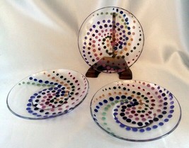Lot (8) ARCOROC FRANCE Clear Glass Saucers w/ Multi-Colored Dots - 5.5&quot; ... - $24.40