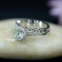 Halo Engagement Ring Set 2.70Ct Round Cut White Moissanite 14K White Gold Size 5 - £258.89 GBP