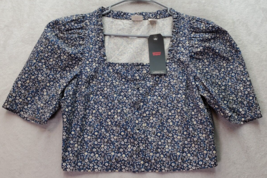 Levi&#39;s Crop Top Womens Small Multi Floral Cotton Joella Puff Sleeve Button Front - £18.14 GBP