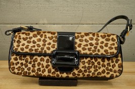 Modern Designer Purse CACHE Black Patent Leather Leopard Print Clutch Bag - £42.72 GBP