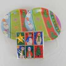 Set of 3 Dinner Plates Beverage Napkins Multi-Color Snowman Winter Chris... - $14.52