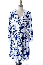 Vtg Sidney of Hawaii Dress Blue Print White Knit NOS 70s Party Summer 42... - $89.05