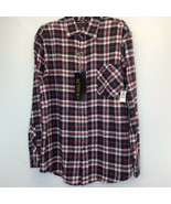 Activa Sports Flannel Shirt XL Button Plaid Red Navy White Cotton Blend - £13.57 GBP