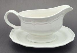 Mikasa French Countryside Gravy Boat &amp; Underplate Stand Embossed Scalloped - £29.49 GBP