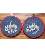 Vintage ~ 7.75&quot; Round ~ Handmade Embroidered Winter Scenes ~ Seasonal De... - $284.34 MXN