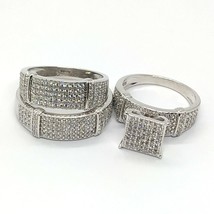 925 Argent Sterling pour Lui Elle Simulé Diamant Mariage Bague Bandeau Trio Set - £108.62 GBP