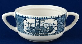 Royal China USA Currier &amp; Ives Blue Sugar Bowl No Lid Paddle Wheel Boat - £5.45 GBP