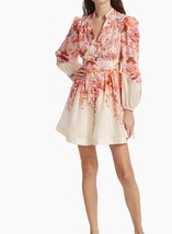 Zimmermann Women&#39;s Devi Floral Plunge Mini Long Sleeve Shirt Dress US 10... - $349.68