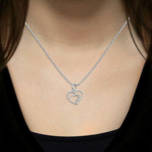 0.10Ct Round Cubic Zirconia Double Heart Pendant in Solid 925 Silver 18&quot; Chain - £30.60 GBP