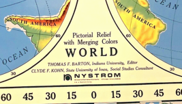 VTG 1960s Nystrom Pictorial Relief World USA Schoolroom Pull-Down Map 64” X 46&quot; - £119.06 GBP