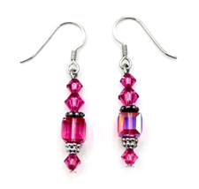 Sterling Silver 925 Pink Glass Bead Dangle Earrings - £17.46 GBP