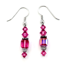 Sterling Silver 925 Pink Glass Bead Dangle Earrings - £17.51 GBP