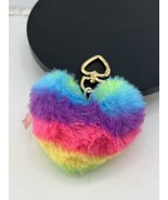 KEYRING Heart PLUSH Fluffy Keychain Bag Charm Holder RAINBOW - $5.70