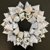 Neutral Nursery Fabric Wreath with Animals, Bows, Dots, Stripes, Plaid for Baby - $50.15