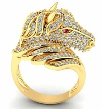 2Ct Round Cut Lab-Created Diamond Women Horse Wedding Ring 14K YellowGold Plated - £195.38 GBP