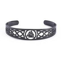 Viking Valknut Bracelet Womens Men Black Stainless Steel Norse Style Cuff Bangle - £15.70 GBP