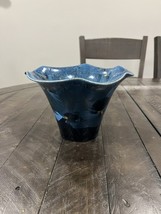 Italian Art Pottery Blue Crystalline Vase Dish Compote - $128.69