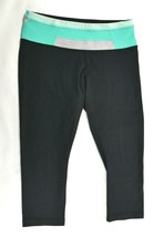 Lululemon Black Cropped Workout Yoga Pants Teal Gray Waist Leggings Wms ... - $44.99