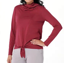 AnyBody Cozy Knit Jersey Cowl Neck Tie Front Top- DEEP BERRY, XX-SMALL A... - £16.78 GBP