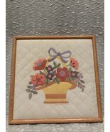 Vtg 1980s Sunset Stitchery Crewel Embroidery Finished Art Framed Basket - $79.20