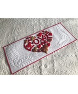 Mothers Day quilted table runner, Bed topper, Valentines tablecloth, Hea... - $146.60 CAD